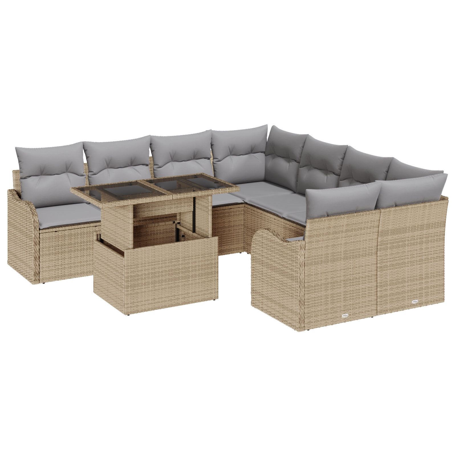 3348436 2 Set de canapele pentru grădină cu pernă 9 pcs Bej Rattan poli Set de canapele pentru grădină cu pernă 9 pcs Bej Rattan poli - imagine 2