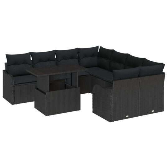 Alternative view of Set de canapele pentru grădină cu pernă 9 pcs Negru Rattan poli