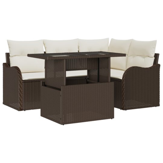 3348454 2 Set de canapele pentru grădină cu pernă 5 pcs Maro Rattan poli 3348454 2