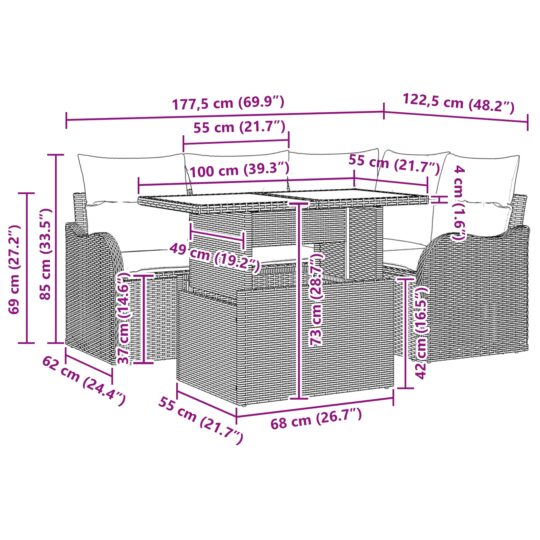 3348455 11 Set de canapele pentru grădină cu pernă 5 pcs Gri Rattan poli 3348455 11