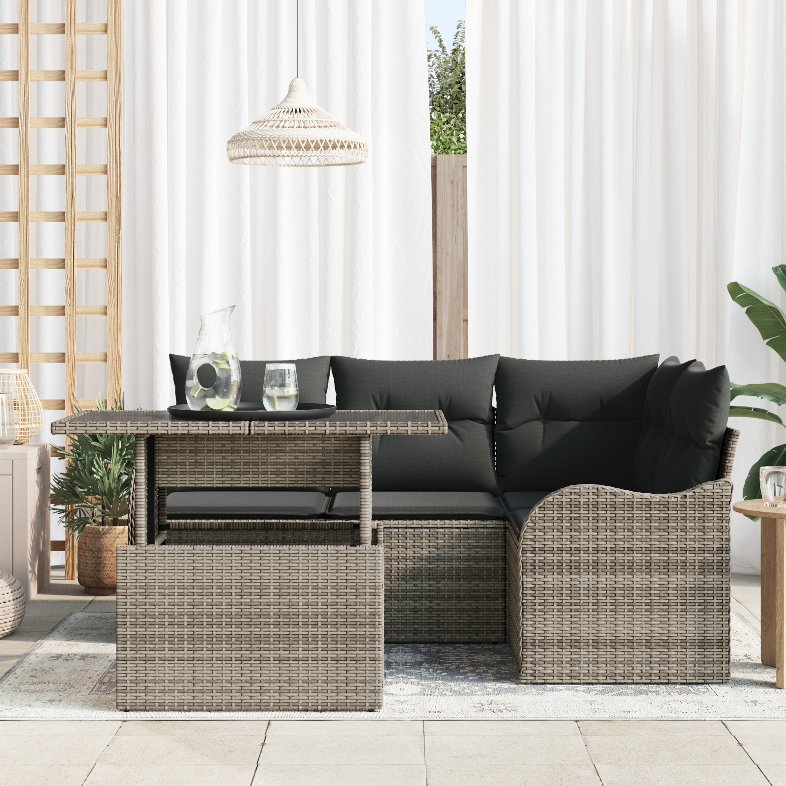 3348455 3 Set de canapele pentru grădină cu pernă 5 pcs Gri Rattan poli Set de canapele pentru grădină cu pernă 5 pcs Gri Rattan poli - imagine 3