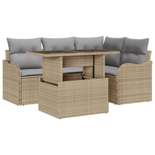 3348456 2 Set de canapele pentru grădină cu pernă 5 pcs Bej Rattan poli 3348456 2