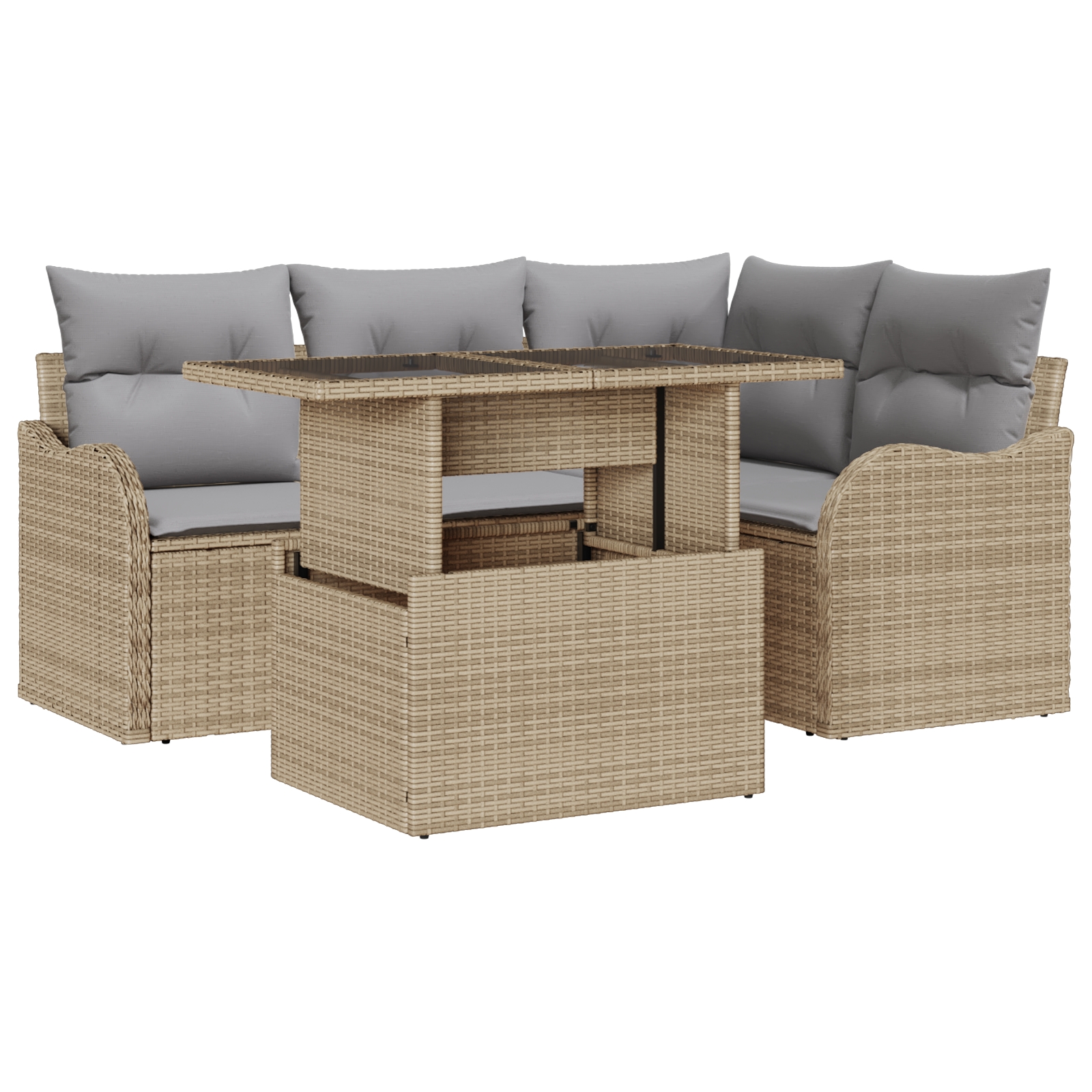 3348456 2 Set de canapele pentru grădină cu pernă 5 pcs Bej Rattan poli Set de canapele pentru grădină cu pernă 5 pcs Bej Rattan poli - imagine 2