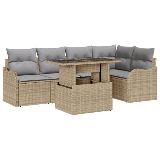 Alternative view of Set de canapele pentru grădină cu pernă 6 pcs Bej Rattan poli