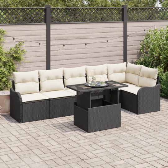 Set de canapele pentru grădină cu pernă 7 pcs Negru Rattan poli