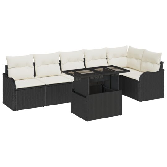Alternative view of Set de canapele pentru grădină cu pernă 7 pcs Negru Rattan poli