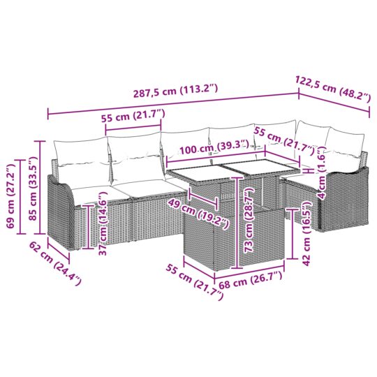 3348476 11 Set de canapele pentru grădină cu pernă 7 pcs Bej Rattan poli 3348476 11