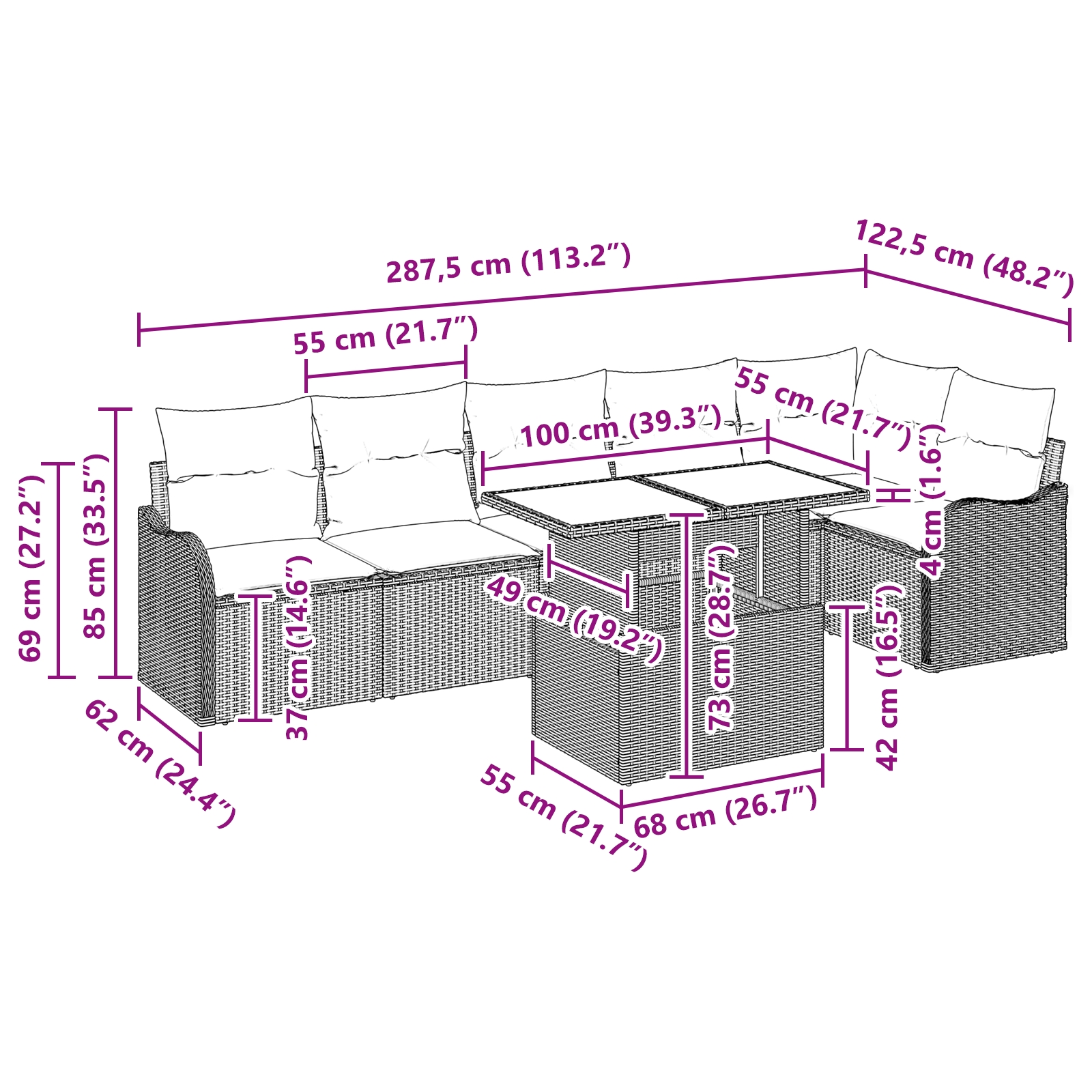 3348476 11 Set de canapele pentru grădină cu pernă 7 pcs Bej Rattan poli Set de canapele pentru grădină cu pernă 7 pcs Bej Rattan poli - imagine 11