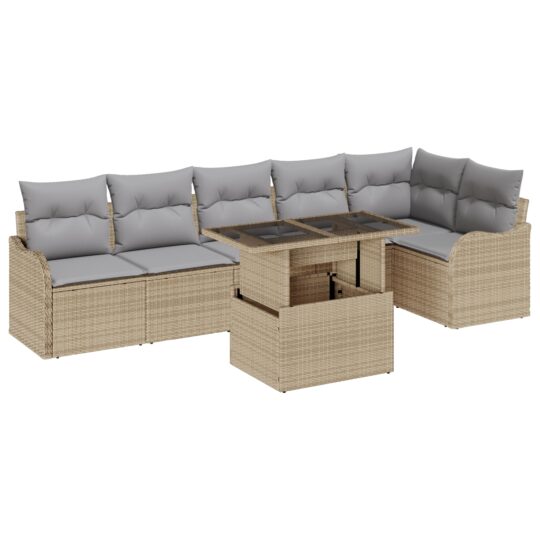 3348476 2 Set de canapele pentru grădină cu pernă 7 pcs Bej Rattan poli 3348476 2