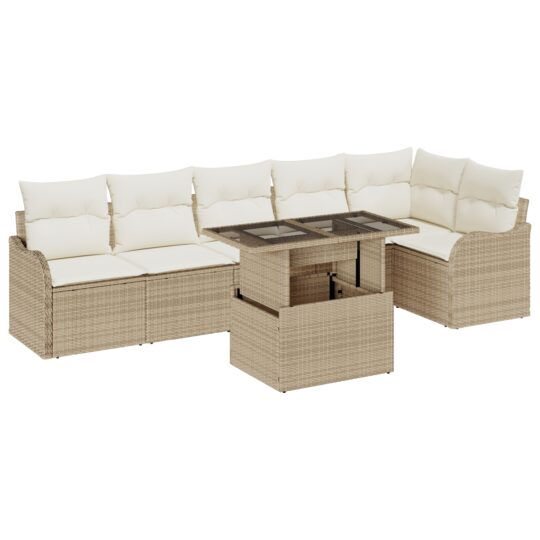 3348477 2 Set de canapele pentru grădină cu pernă 7 pcs Bej Rattan poli 3348477 2