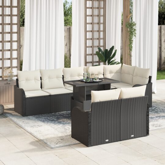 Set de canapele pentru grădină cu pernă 9 pcs Negru Rattan poli