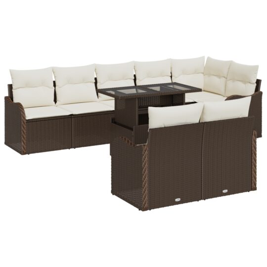 Alternative view of Set de canapele pentru grădină cu pernă 9 pcs Maro Rattan poli