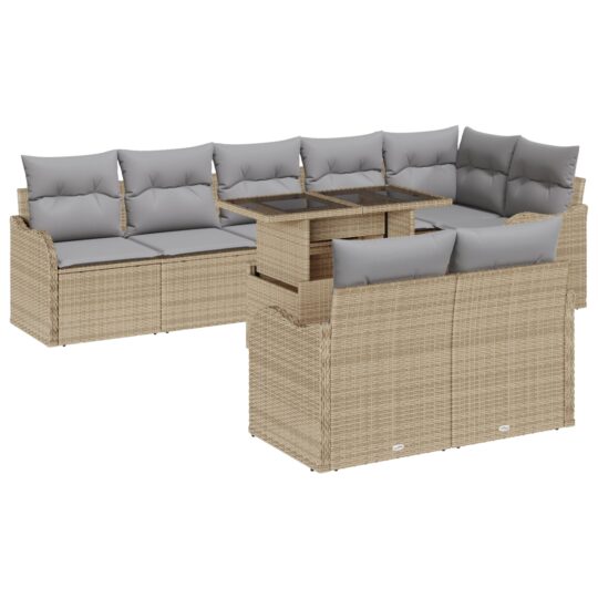 Alternative view of Set de canapele pentru grădină cu pernă 9 pcs Bej Rattan poli