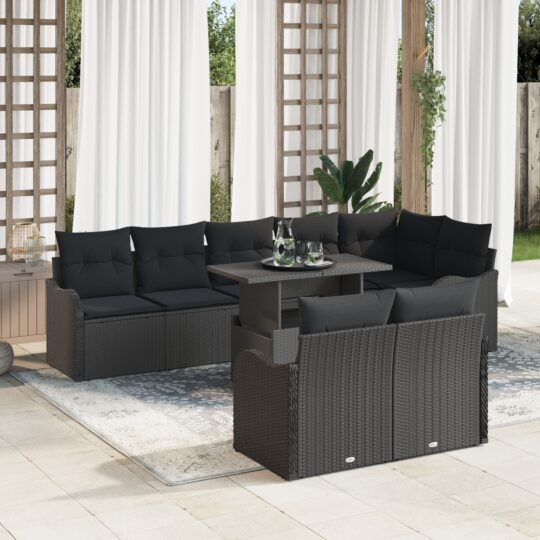 Set de canapele pentru grădină cu pernă 9 pcs Negru Rattan poli