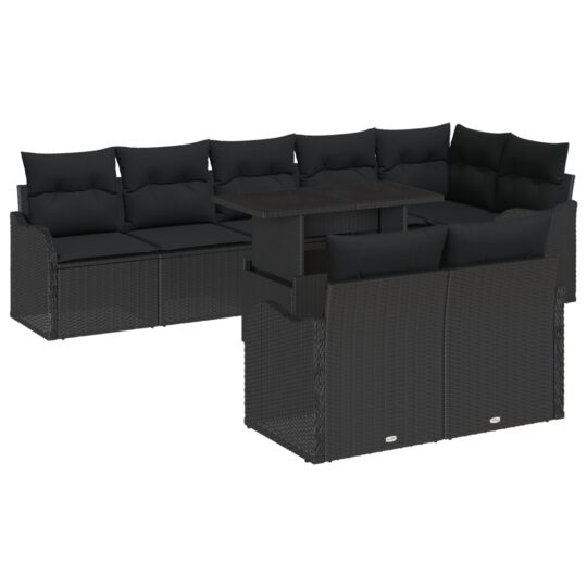 Alternative view of Set de canapele pentru grădină cu pernă 9 pcs Negru Rattan poli