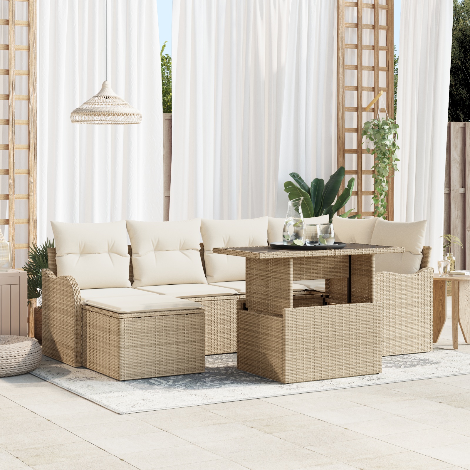 3348497 1 Set de canapele pentru grădină cu pernă 7 pcs Bej Rattan poli Set de canapele pentru grădină cu pernă 7 pcs Bej Rattan poli