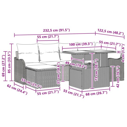 3348497 12 Set de canapele pentru grădină cu pernă 7 pcs Bej Rattan poli 3348497 12
