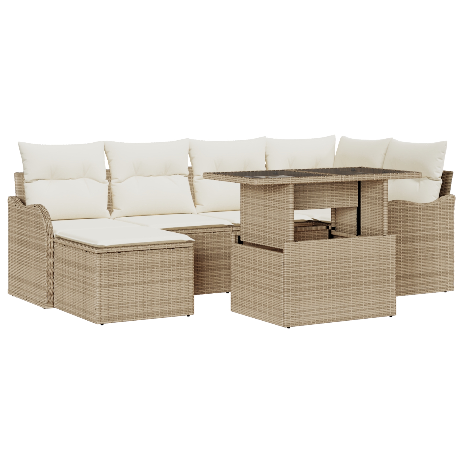 3348497 2 Set de canapele pentru grădină cu pernă 7 pcs Bej Rattan poli Set de canapele pentru grădină cu pernă 7 pcs Bej Rattan poli - imagine 2