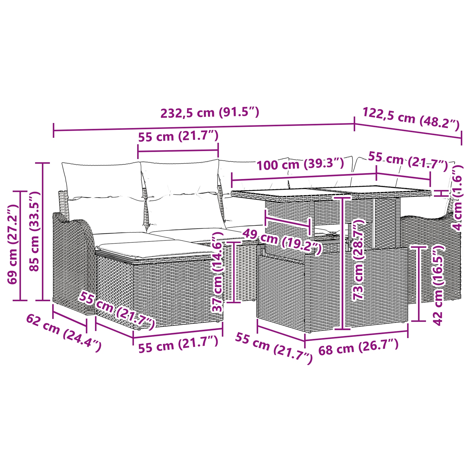 3348498 12 Set de canapele pentru grădină 7 pcs Gri deschis Rattan poli Set de canapele pentru grădină 7 pcs Gri deschis Rattan poli - imagine 12