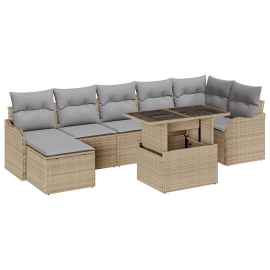 3348506 2 Set de canapele pentru grădină cu pernă 8 pcs Bej Rattan poli 3348506 2