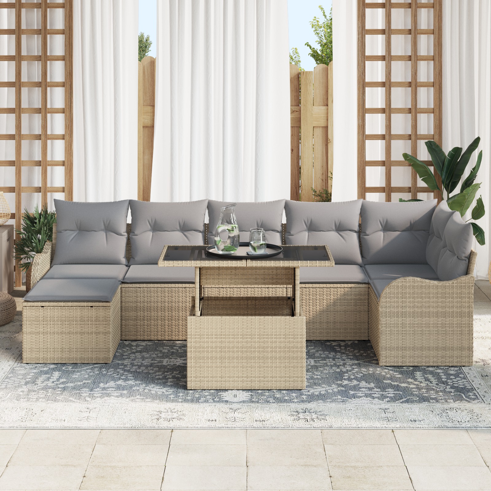 3348506 3 Set de canapele pentru grădină cu pernă 8 pcs Bej Rattan poli Set de canapele pentru grădină cu pernă 8 pcs Bej Rattan poli - imagine 3