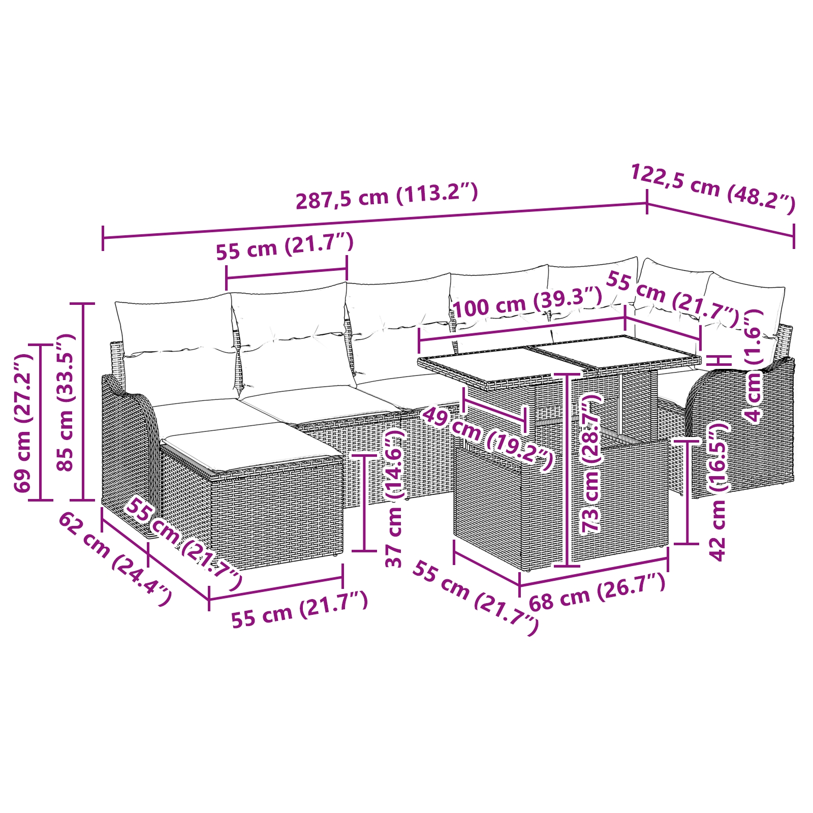 3348507 12 Set de canapele pentru grădină cu pernă 8 pcs Bej Rattan poli Set de canapele pentru grădină cu pernă 8 pcs Bej Rattan poli - imagine 12