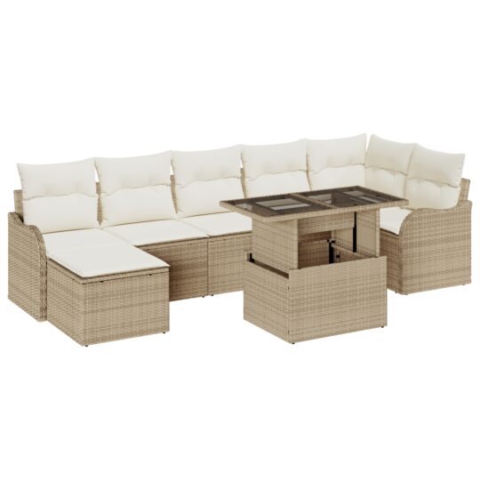 3348507 2 Set de canapele pentru grădină cu pernă 8 pcs Bej Rattan poli 3348507 2