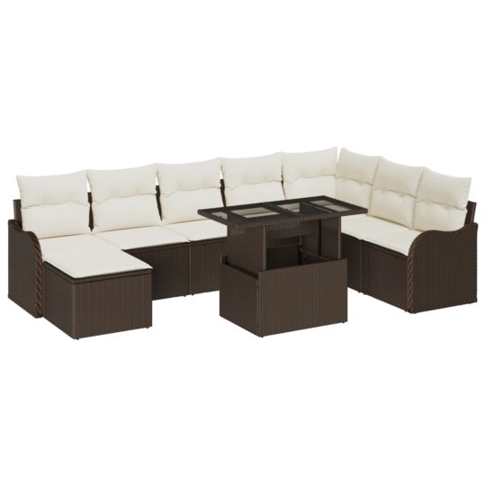 Alternative view of Set de canapele pentru grădină cu pernă 9 pcs Maro Rattan poli
