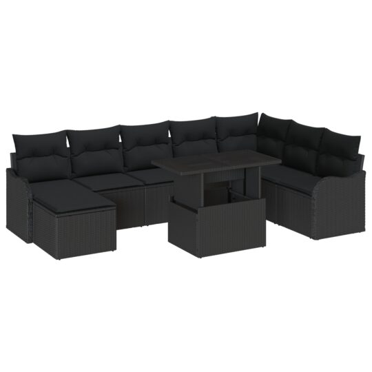 Alternative view of Set de canapele pentru grădină cu pernă 9 pcs Negru Rattan poli