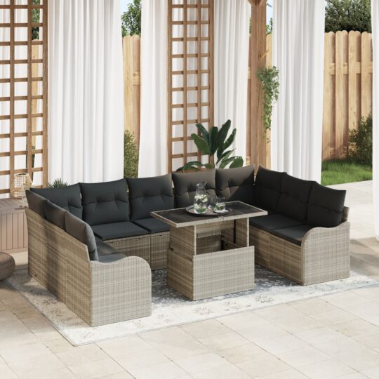 Set de canapele pentru grădină 10 pcs Gri deschis Rattan poli