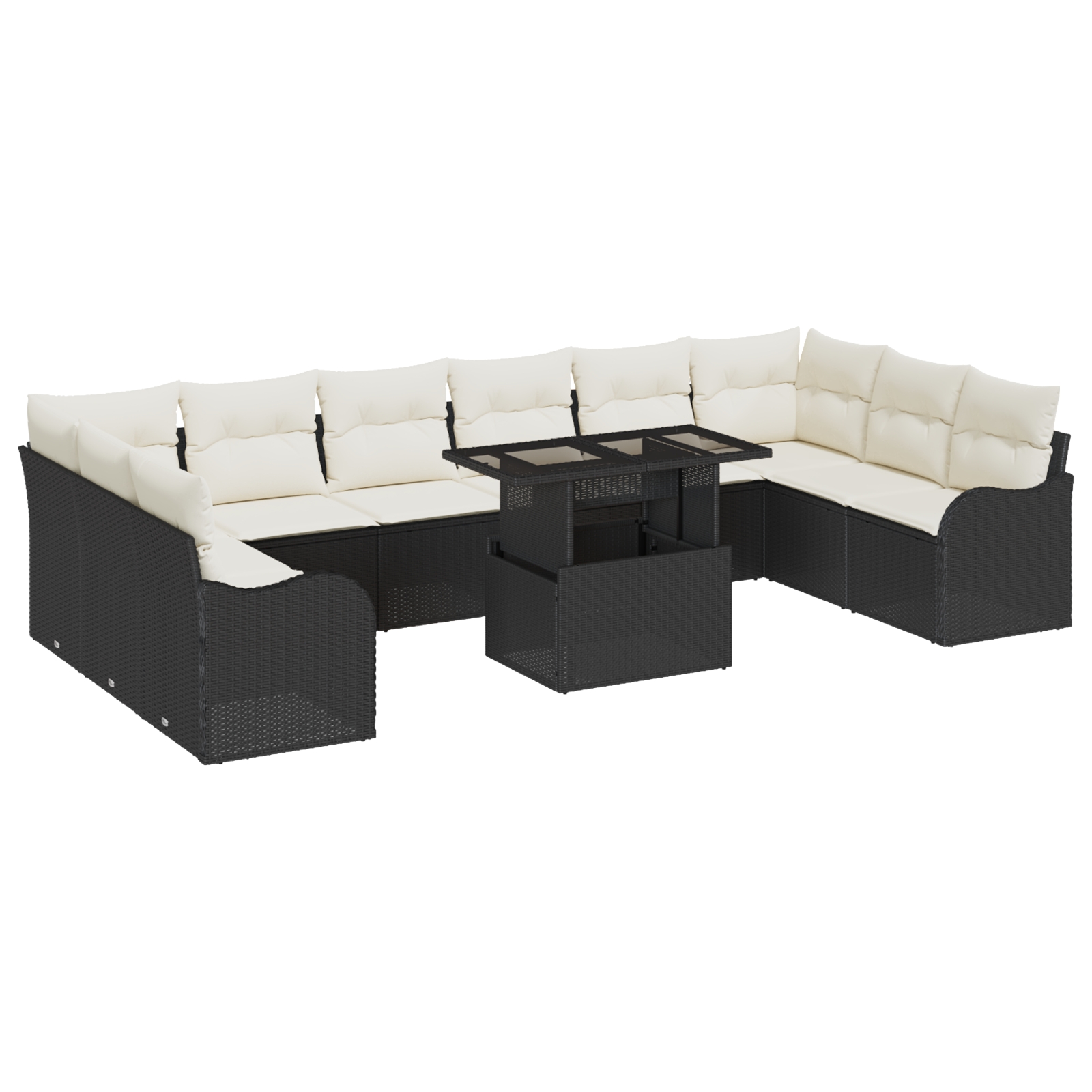 3348533 2 Set de canapele pentru grădină 11 pcs Negru Rattan poli Set de canapele pentru grădină 11 pcs Negru Rattan poli - imagine 2