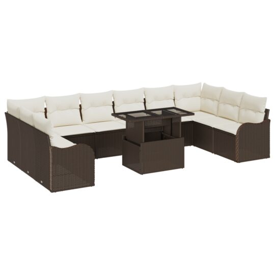 3348534 2 Set de canapele pentru grădină cu pernă 11 pcs Maro Rattan poli 3348534 2