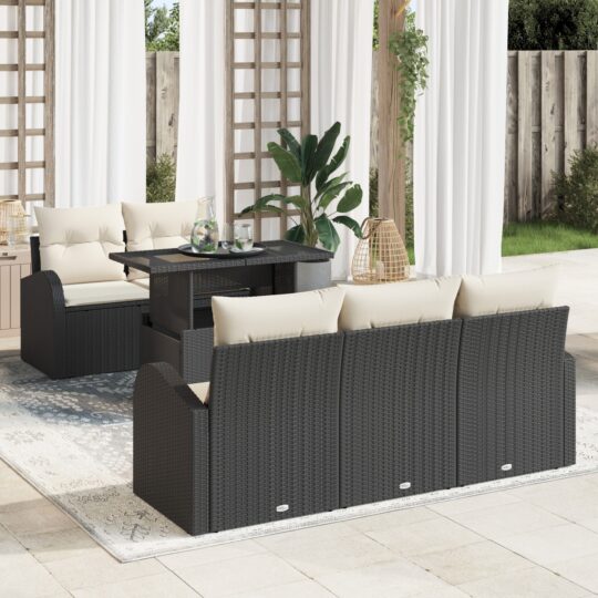 Set de canapele pentru grădină cu pernă 6 pcs Negru Rattan poli