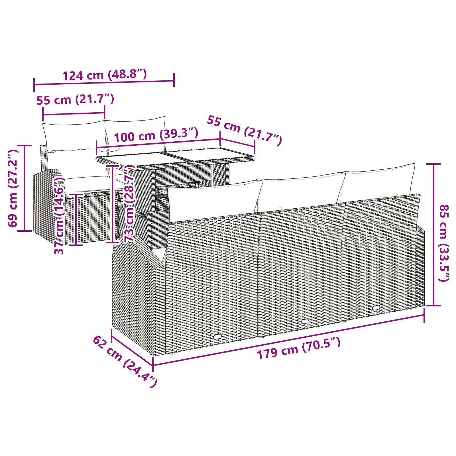 3348555 10 Set de canapele pentru grădină cu pernă 6 pcs Gri Rattan poli Set de canapele pentru grădină cu pernă 6 pcs Gri Rattan poli - imagine 10