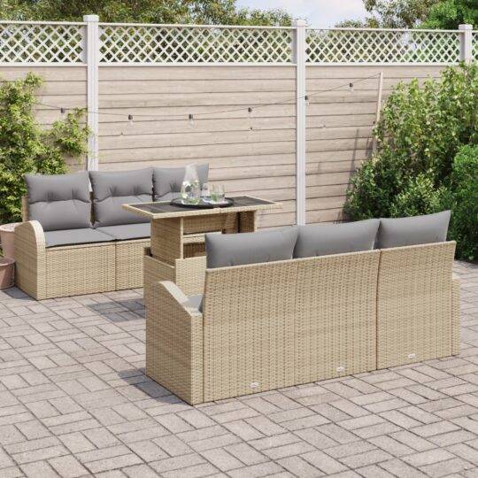 3348566 3 Set de canapele pentru grădină cu pernă 7 pcs Bej Rattan poli 3348566 3