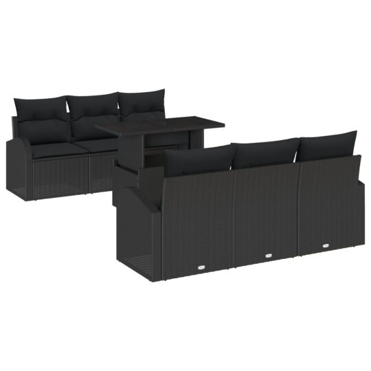 Alternative view of Set de canapele pentru grădină cu pernă 7 pcs Negru Rattan poli