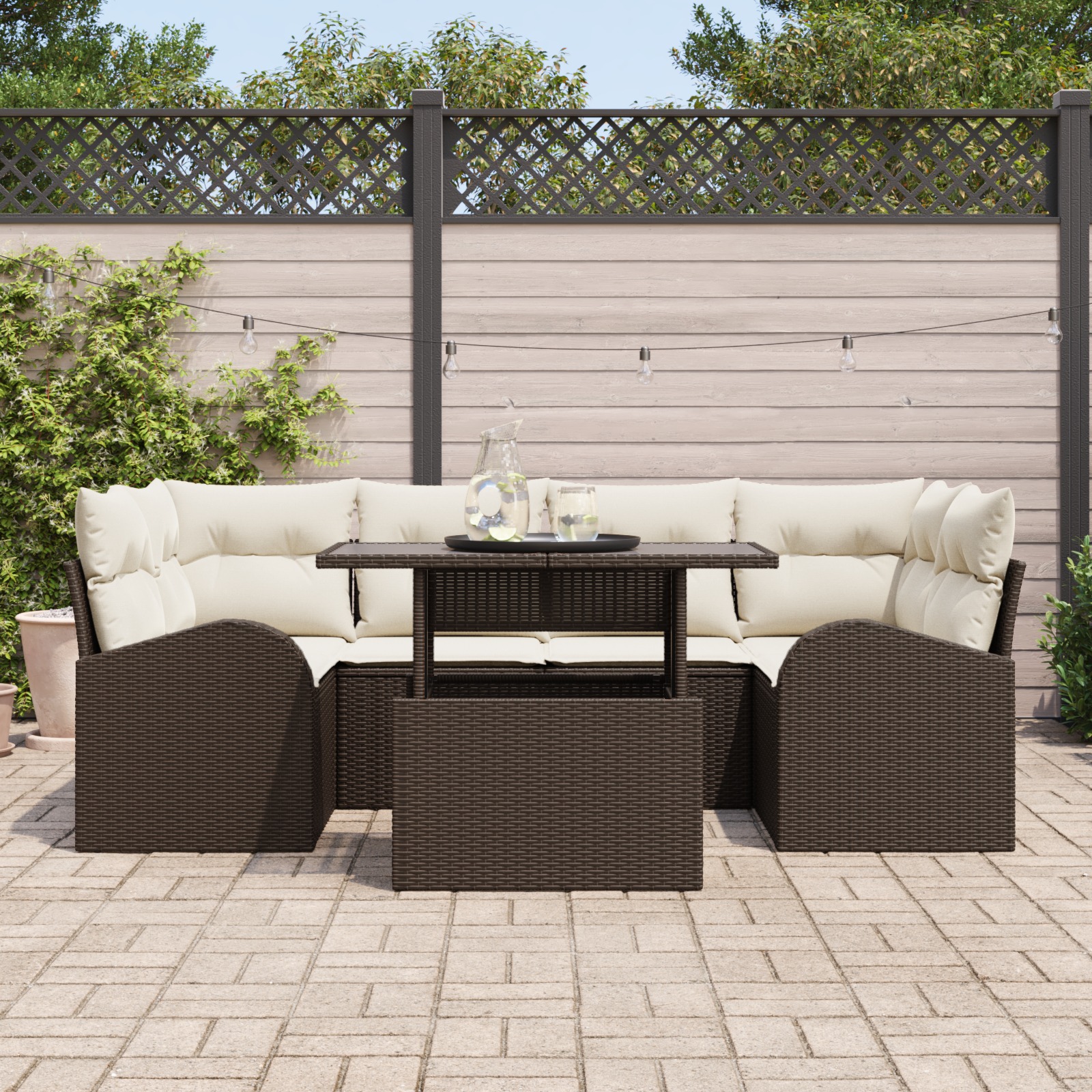 3348574 3 Set de canapele pentru grădină cu pernă 7 pcs Maro Rattan poli Set de canapele pentru grădină cu pernă 7 pcs Maro Rattan poli - imagine 3