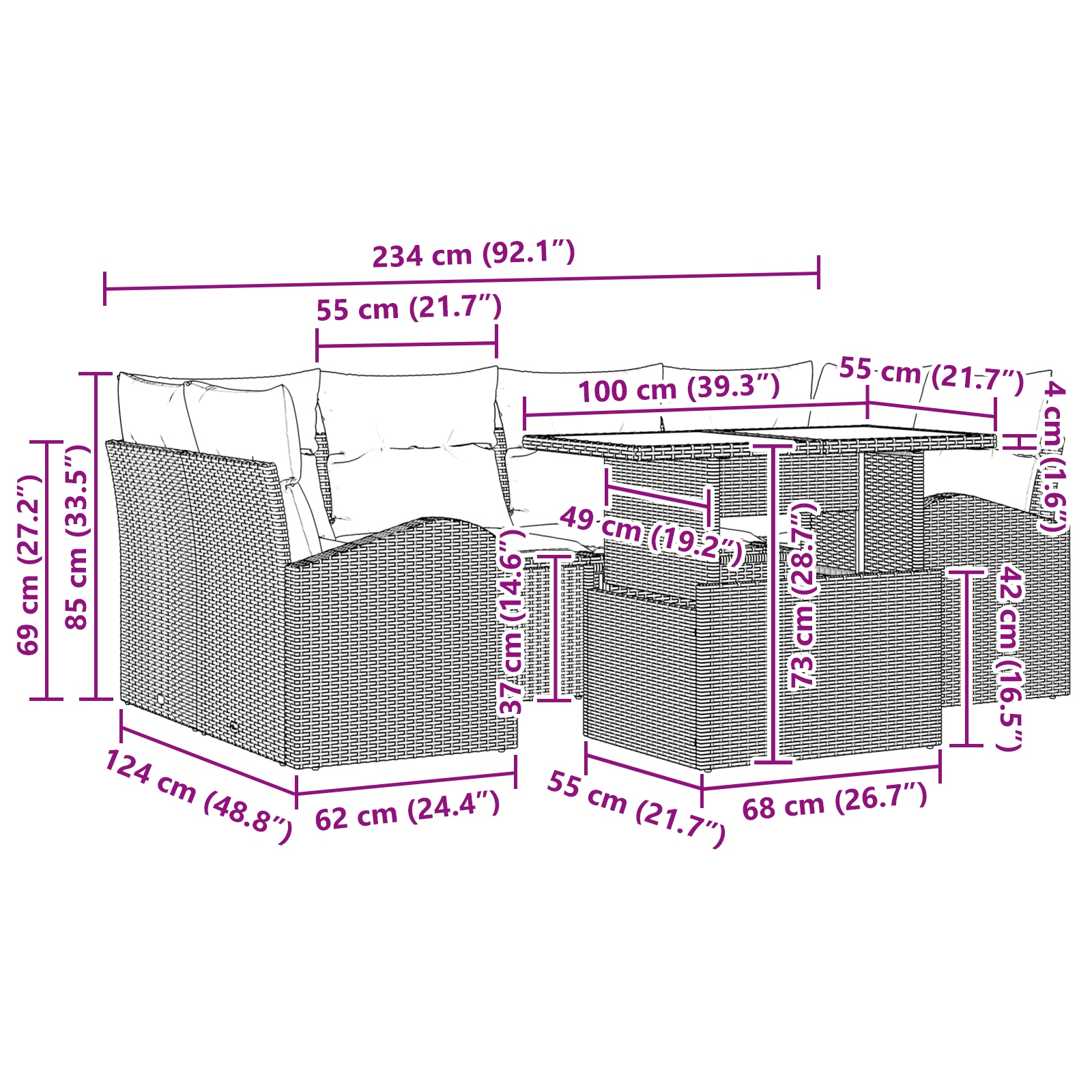 3348578 11 Set de canapele pentru grădină 7 pcs Gri deschis Rattan poli Set de canapele pentru grădină 7 pcs Gri deschis Rattan poli - imagine 11