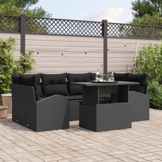 Set de canapele pentru grădină cu pernă 7 pcs Negru Rattan poli