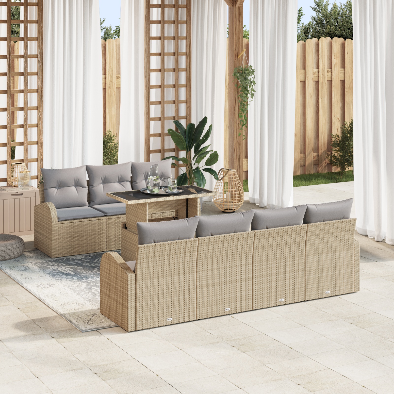 3348586 1 Set de canapele pentru grădină cu pernă 8 pcs Bej Rattan poli Set de canapele pentru grădină cu pernă 8 pcs Bej Rattan poli