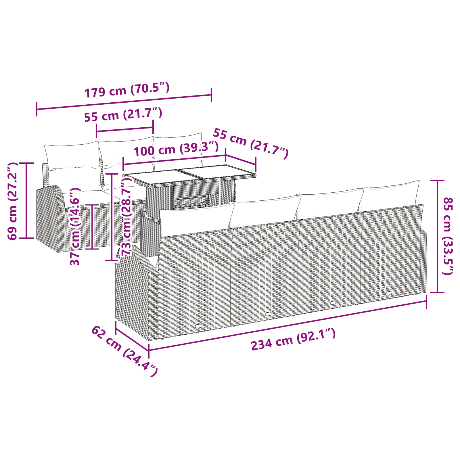 3348586 10 Set de canapele pentru grădină cu pernă 8 pcs Bej Rattan poli Set de canapele pentru grădină cu pernă 8 pcs Bej Rattan poli - imagine 10
