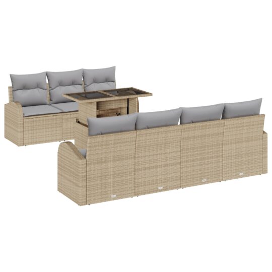Alternative view of Set de canapele pentru grădină cu pernă 8 pcs Bej Rattan poli