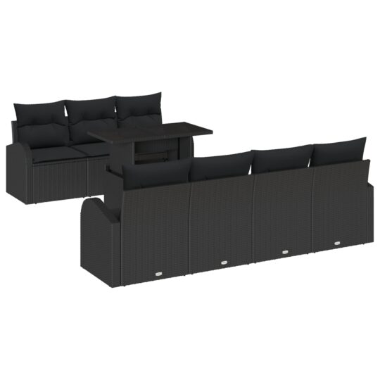 Alternative view of Set de canapele pentru grădină cu pernă 8 pcs Negru Rattan poli