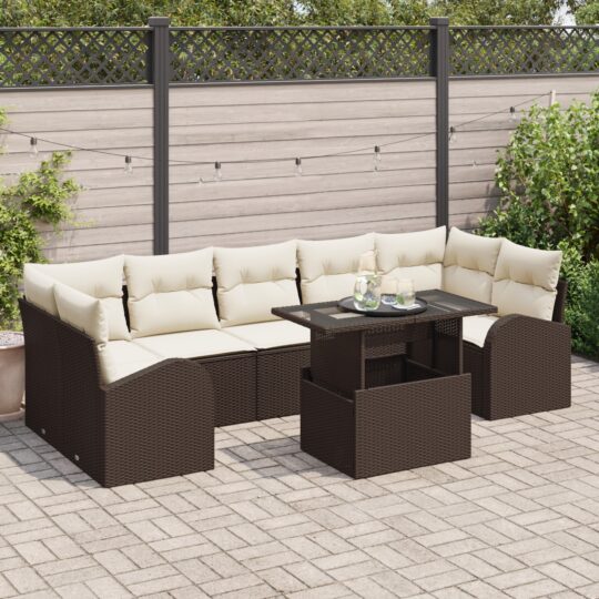 Set de canapele pentru grădină cu pernă 8 pcs Maro Rattan poli