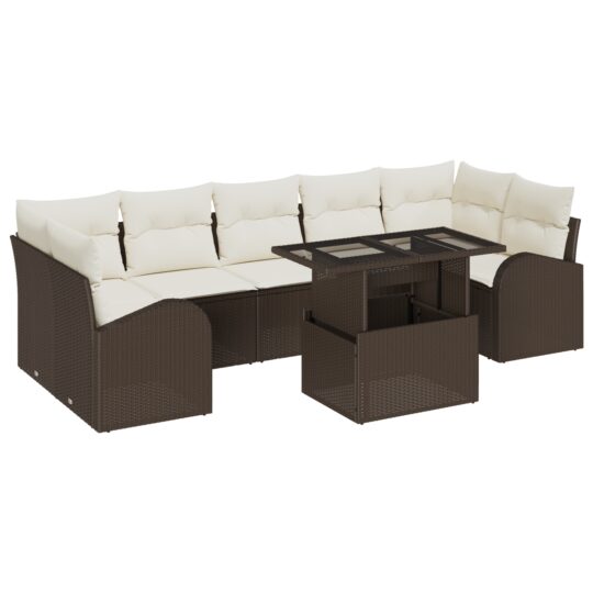 Alternative view of Set de canapele pentru grădină cu pernă 8 pcs Maro Rattan poli