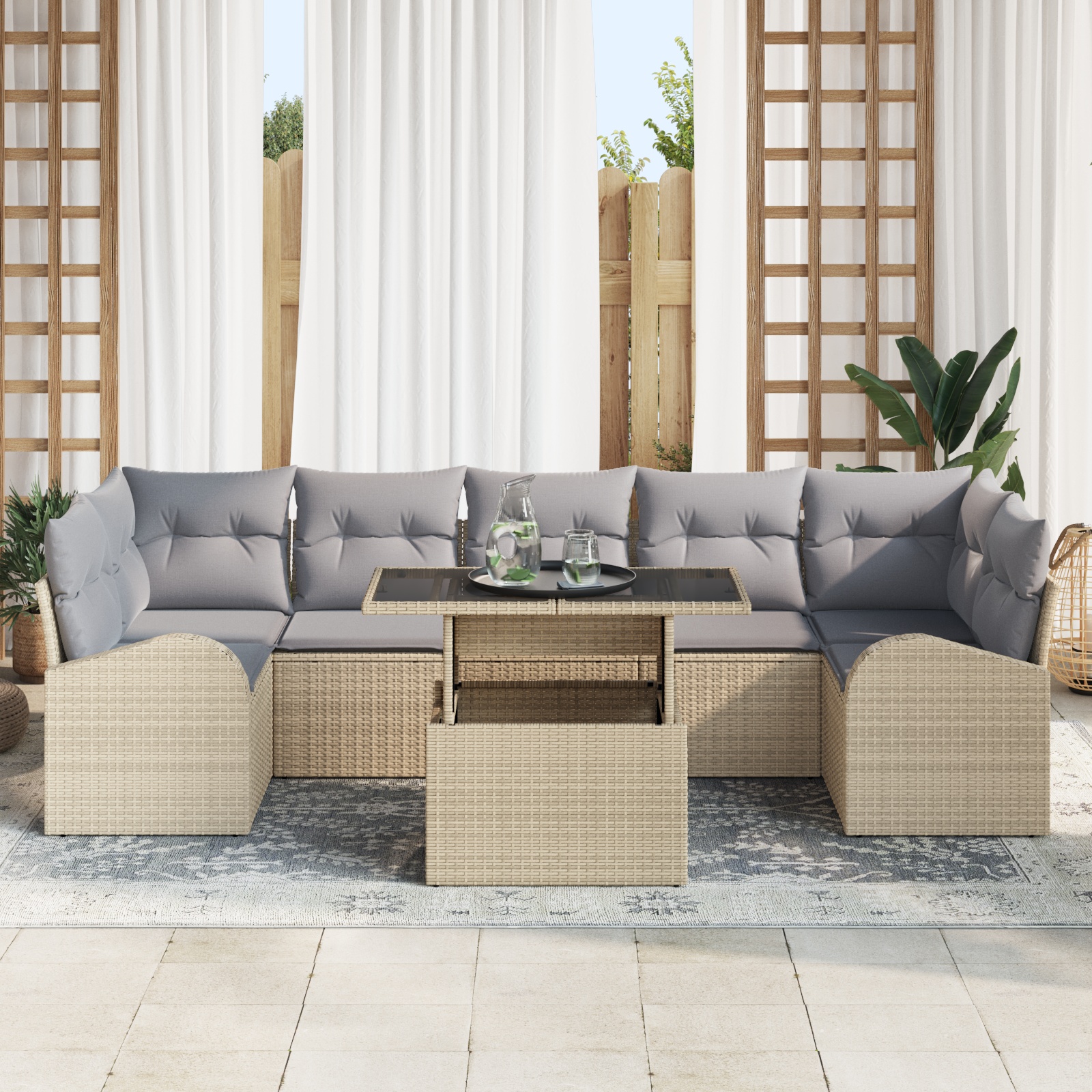 3348596 3 Set de canapele pentru grădină cu pernă 8 pcs Bej Rattan poli Set de canapele pentru grădină cu pernă 8 pcs Bej Rattan poli - imagine 3
