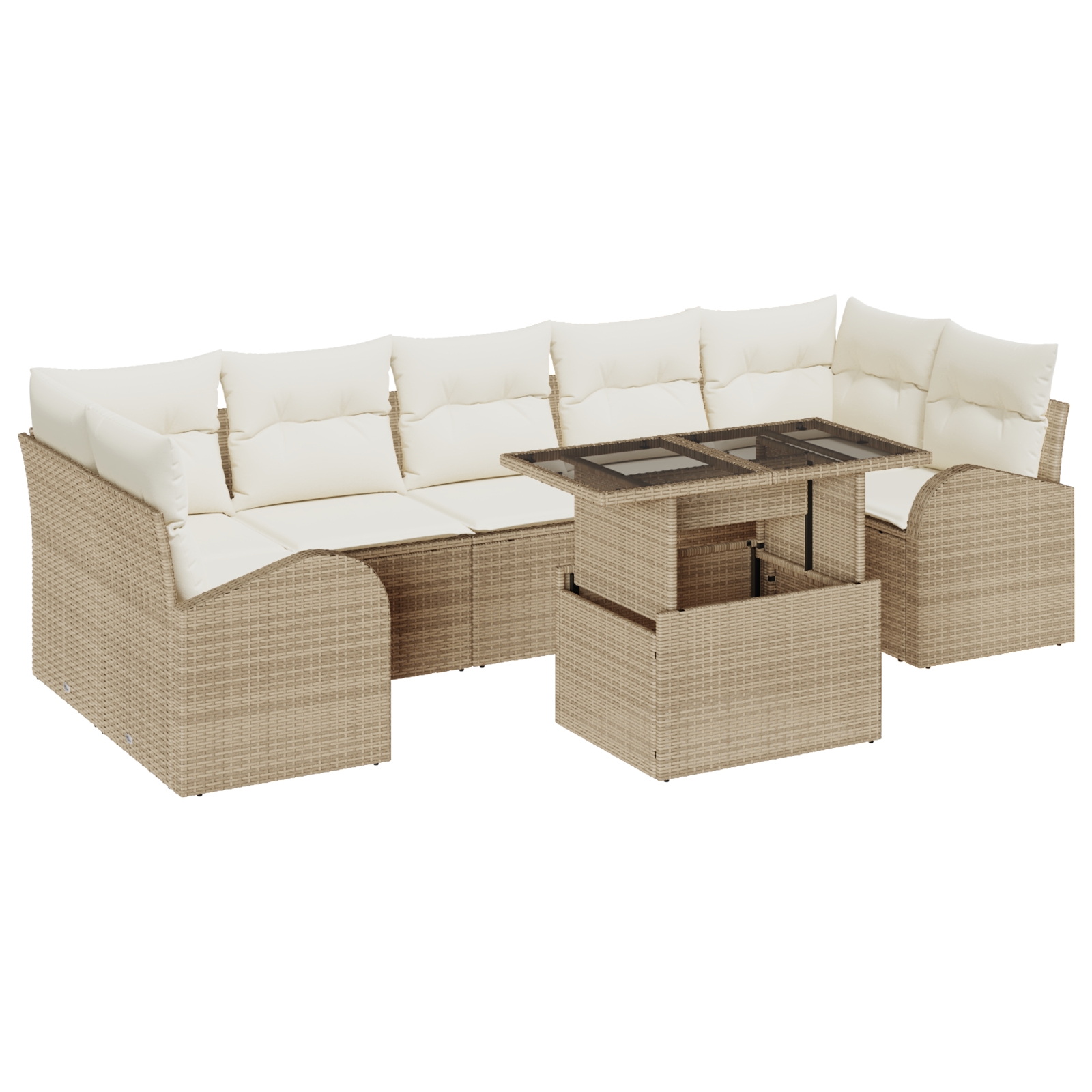 3348597 2 Set de canapele pentru grădină cu pernă 8 pcs Bej Rattan poli Set de canapele pentru grădină cu pernă 8 pcs Bej Rattan poli - imagine 2