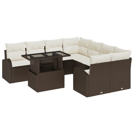 Alternative view of Set de canapele pentru grădină cu pernă 9 pcs Maro Rattan poli