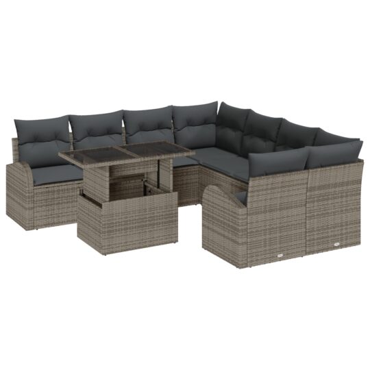 Alternative view of Set de canapele pentru grădină cu pernă 9 pcs Gri Rattan poli