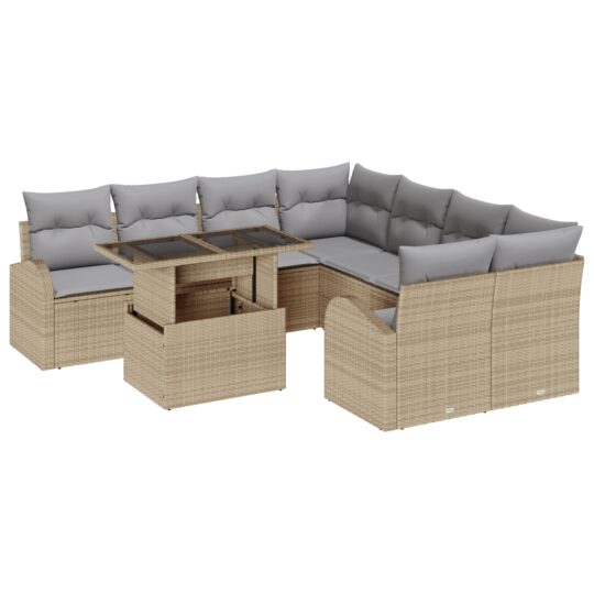 Alternative view of Set de canapele pentru grădină cu pernă 9 pcs Bej Rattan poli